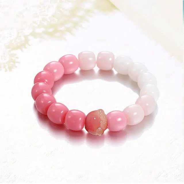 良辰缘 桶珠渐变 猫爪高级新中式轻奢小清新复古国潮风 粉色圆珠串珠转运珠绕指柔文玩#好运 亚克力 菩提根 手串 男女同款情侣款