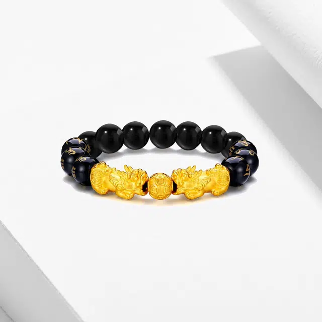 双貔貅铜钱转运珠 立体精致浮雕纹理复古招财纳福吞金兽手饰#好运  良辰缘 合金 黑檀 手串 男女同款情侣款