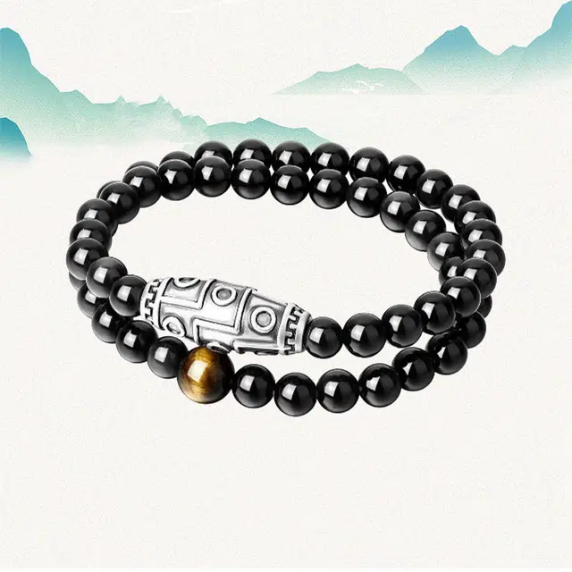 【双层叠带】吉韵天珠 国潮文玩古玩复古百搭 招财转运九眼 前程似锦 良辰缘 合金#好运#好运 黑檀 手串 男女同款情侣款