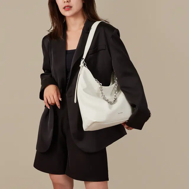 木林森 潮流时尚五金扣拉链开合 合成革 腋下包手提斜挎单肩包 女款 奶茶色/白色
