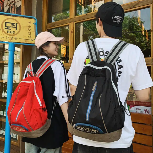 艾妮兔 美式刺绣初高中大学生大容量背包 尼龙 双肩包 男女同款情侣款 黑色/绿色/粉色/红色/灰色
