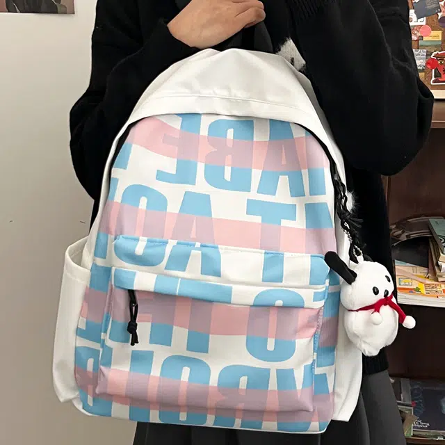 艾妮兔 高颜值小众初高中大学生通勤休闲 尼龙 双肩包 女款 粉色/蓝色/绿色/黑色