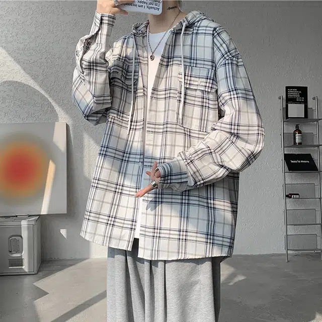华夏儿女 美式复古格子衫袖口纽扣设计秋季薄款潮流穿搭氛围感个性高级感痞帅通用舒适透气亲肤外穿长袖衬衫 男女同款