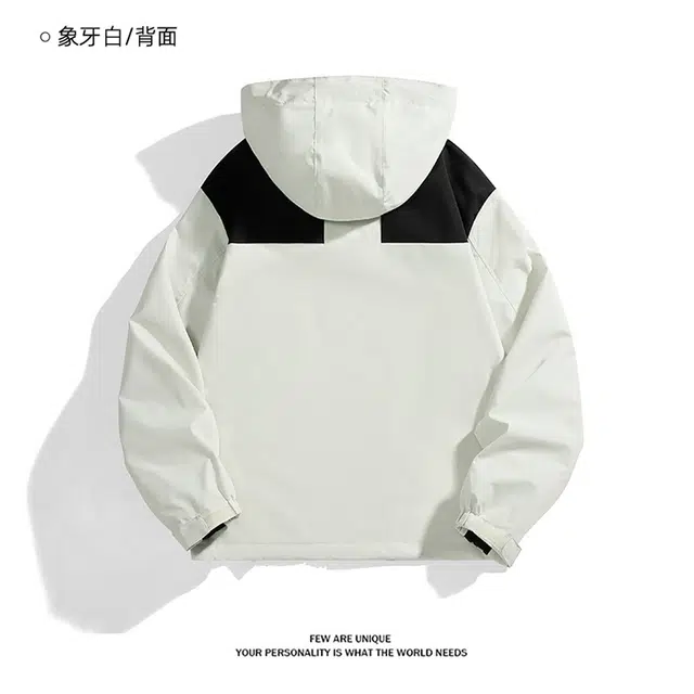 华夏儿女 重磅美式潮流薄款山系三合一连帽防风防水防污渍休闲宽松拼接撞色露营登山夹克外套 男女同款