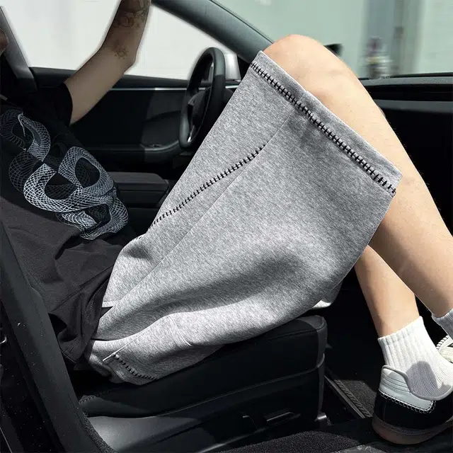 华夏儿女 一字绣夏季跑步潮流五分裤美式潮牌重磅运动宽松休闲短裤 男女同款