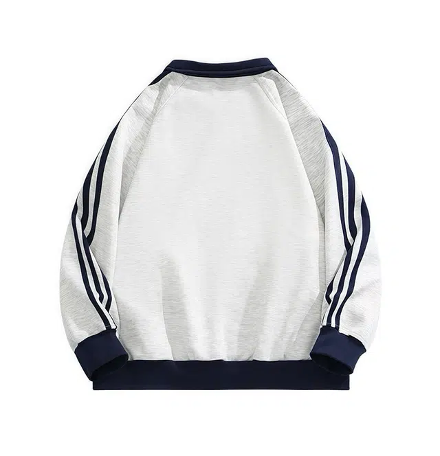 华夏儿女 秋冬美式高街结构拼接织带翻领学院运动风潮牌三条杠宽松痞帅街头流舒适保暖时尚休闲外套夹克 男女同款