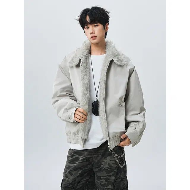 华夏儿女 秋冬复古美式座山雕毛领老钱风保暖加厚棉服 男女同款