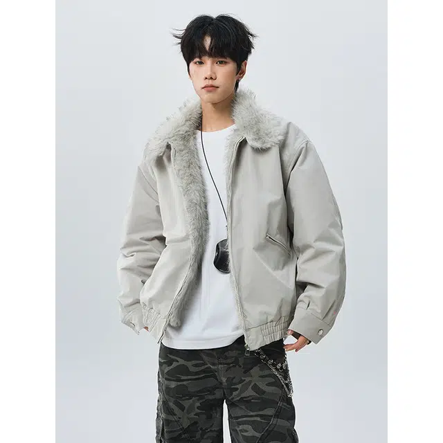 华夏儿女 秋冬复古美式座山雕毛领老钱风保暖加厚棉服 男女同款