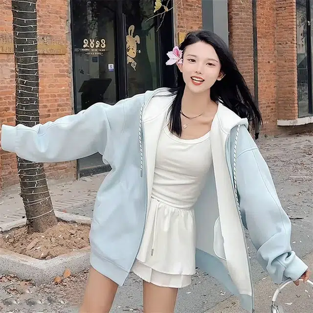 华夏儿女 韩系松弛感廓形外套复古休闲宽松春秋季穿搭撞色拼接设计潮流痞帅百搭开衫连帽卫衣 男女同款