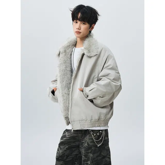 华夏儿女 秋冬复古美式座山雕毛领老钱风保暖加厚棉服 男女同款