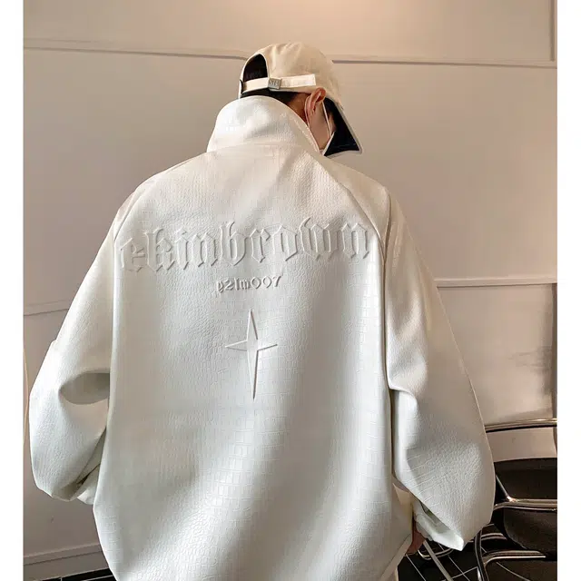 华夏儿女 美式复古痞帅宽松立领鳄鱼纹四芒星钢印印花夹克外套 男女同款