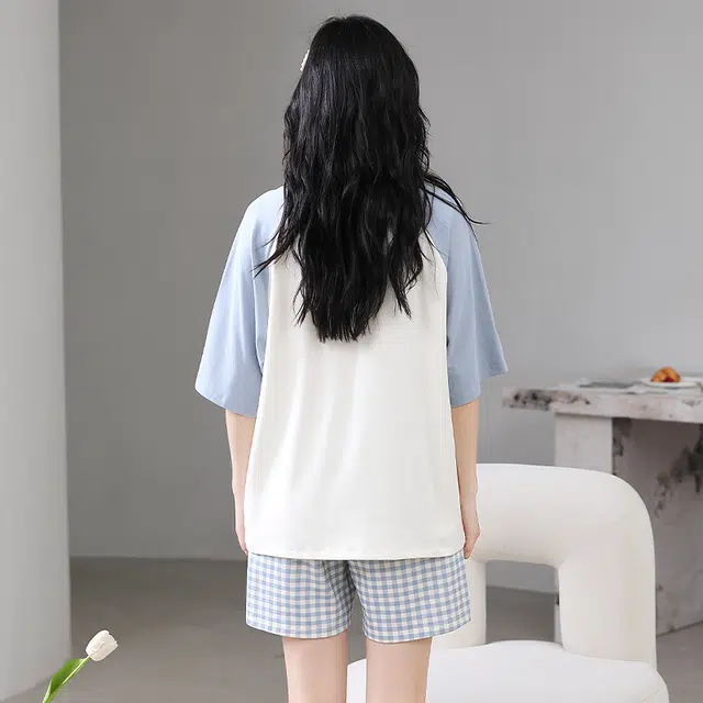 怀尔蔚 可外穿舒适薄款家居服短袖三分裤睡衣套装 女款