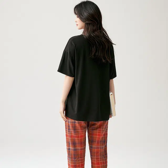 怀尔蔚 舒适透气休闲短袖长裤家居服可外穿睡衣套装 女款 图片色