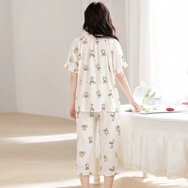 怀尔蔚 软绵绵系列 可外穿舒适薄款家居服短袖七分裤睡衣套装 女款