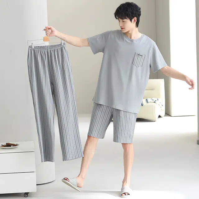 怀尔蔚 短袖舒适薄款家居服短裤长裤睡衣套装 男款