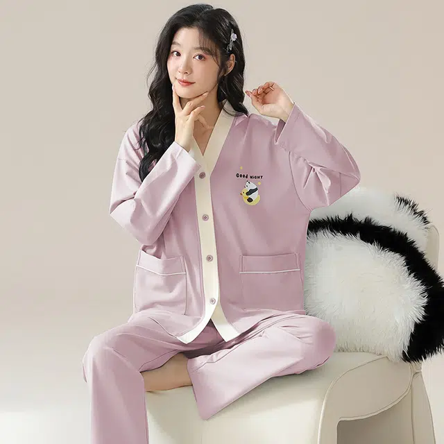 怀尔蔚 长袖舒适可外穿透气家居服睡衣套装 女款 紫色