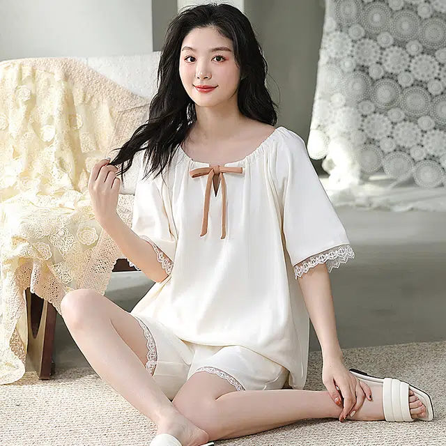 怀尔蔚 舒适透气薄款短袖短裤睡衣套装 女款 图片色