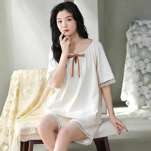 怀尔蔚 舒适透气薄款短袖短裤睡衣套装 女款 图片色