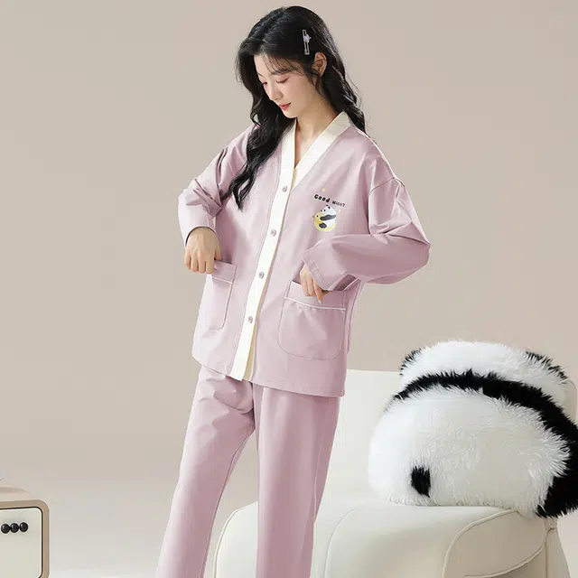 怀尔蔚 长袖舒适可外穿透气家居服睡衣套装 女款 紫色