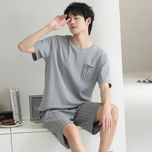 怀尔蔚 短袖舒适薄款家居服短裤长裤睡衣套装 男款