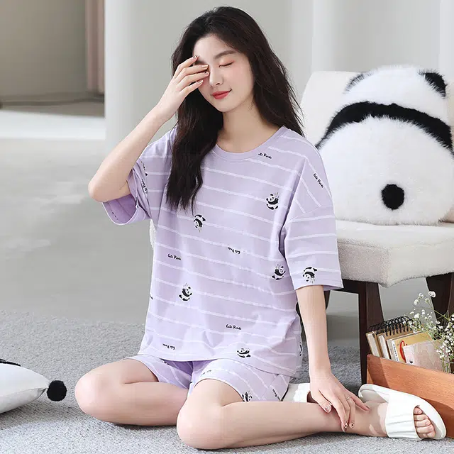 怀尔蔚 可外穿舒适短袖三分裤睡衣套装 女款