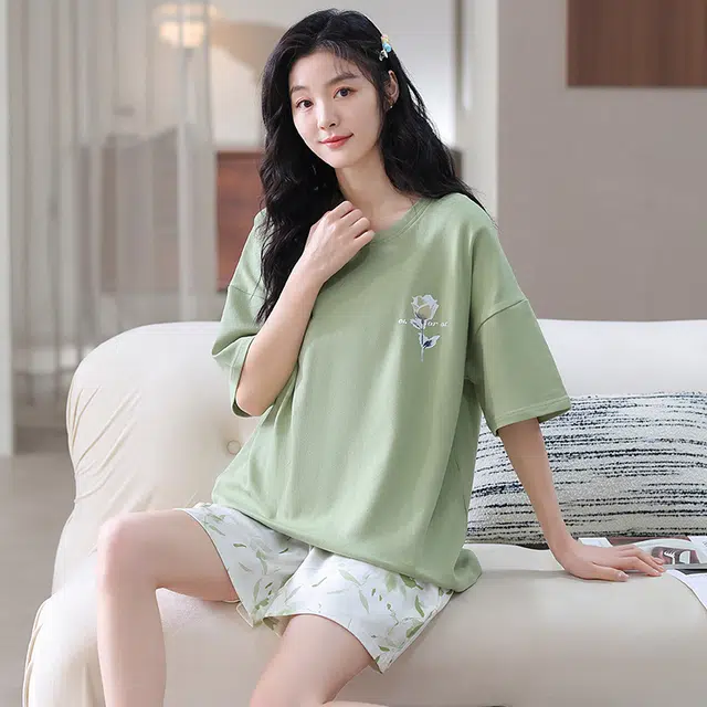 怀尔蔚 可外穿短袖短裤舒适薄款家居服睡衣套装 女款
