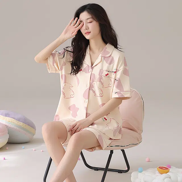 怀尔蔚 舒适短袖三分裤可外穿睡衣套装 女款