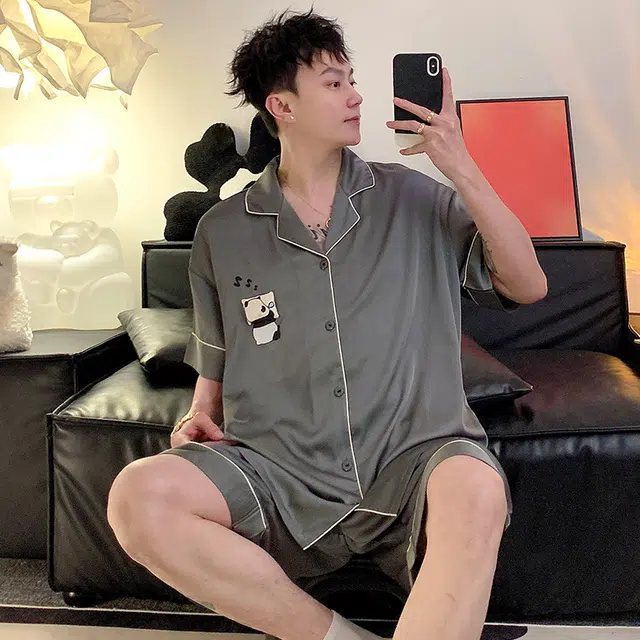 怀尔蔚 可外穿家居服翻领短袖五分裤睡衣套装 男款