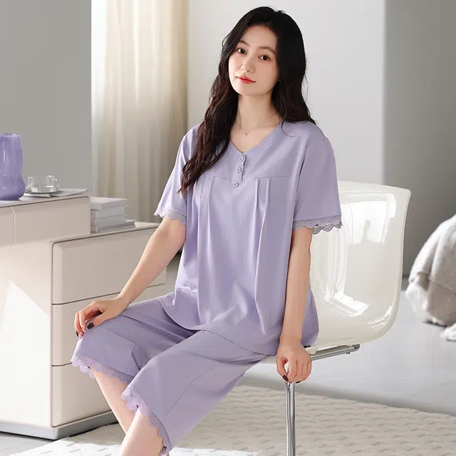 怀尔蔚 薄款短袖舒适透气睡衣套装 女款