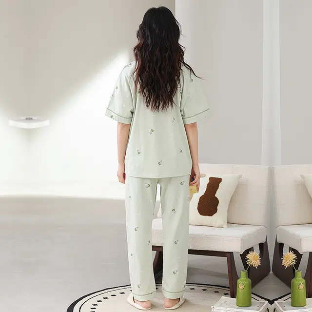 怀尔蔚 可外穿舒适薄款短袖上衣家居服长裤睡衣套装 女款