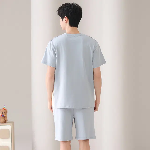 怀尔蔚 可外穿舒适透气短袖上衣亲肤家居服五分裤睡衣套装 男款 图片色