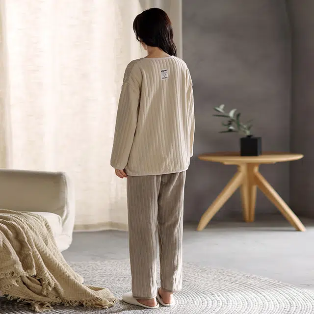 怀尔蔚 加厚纯色休闲可外穿家居服睡衣套装 女款 卡其色