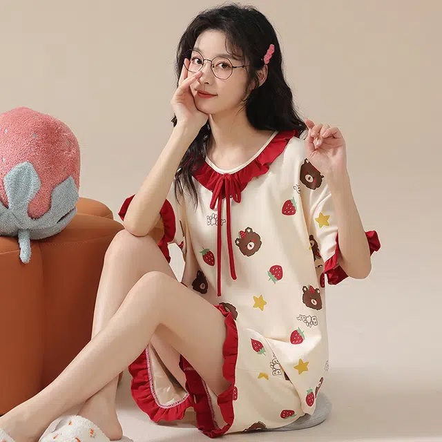 怀尔蔚 休闲薄款短袖透气舒适短裤睡衣套装 女款 杏色