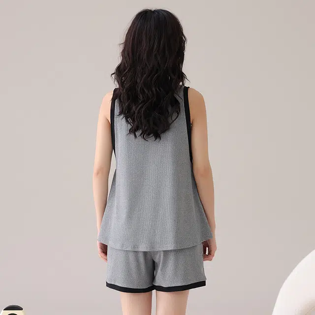 怀尔蔚 可外穿舒适薄款无袖上衣家居服三分裤睡衣套装 女款 图片色