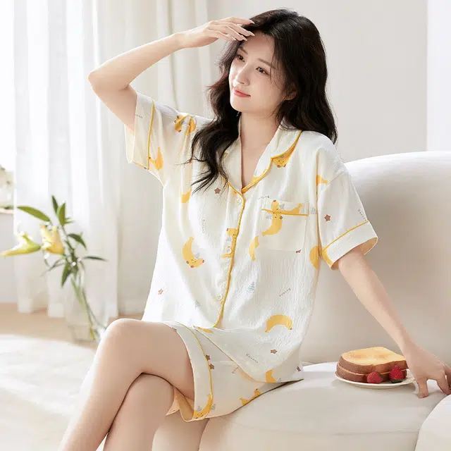 怀尔蔚 短袖短裤可外穿舒适薄款睡衣套装 女款