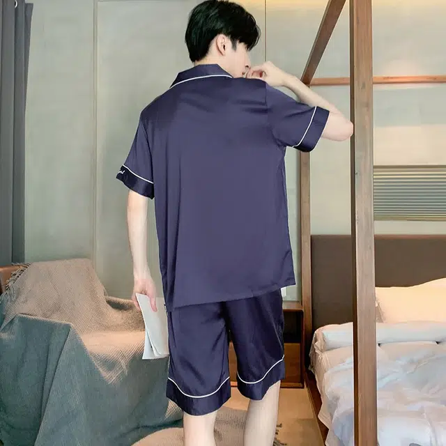 怀尔蔚 薄款舒适简约亲肤纯休闲短袖睡衣套装 男款 图片色