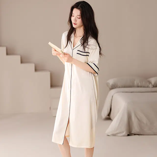 怀尔蔚 舒适薄款家居服翻领短袖睡裙 女款