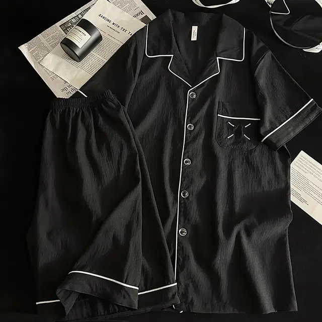 怀尔蔚 翻领短袖可外穿舒适薄款家居服睡衣套装 男款