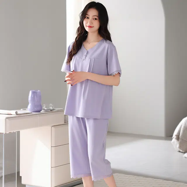 怀尔蔚 薄款短袖舒适透气睡衣套装 女款