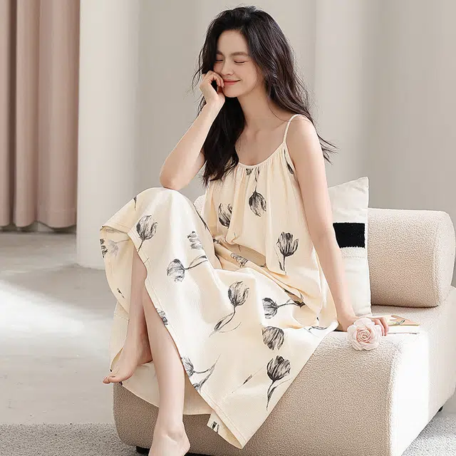 怀尔蔚 透气薄款舒适休闲无袖吊带睡裙 女款 图片色
