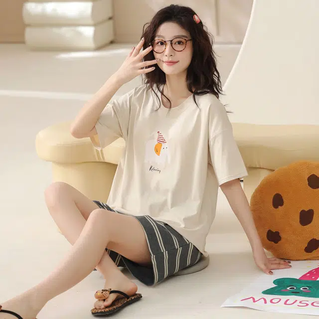 怀尔蔚 短裤可外穿舒适短袖睡衣套装 女款