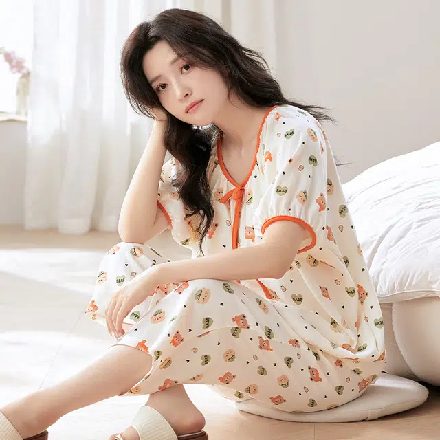 怀尔蔚 软绵绵系列 可外穿舒适薄款短袖七分裤居家服睡衣套装 女款