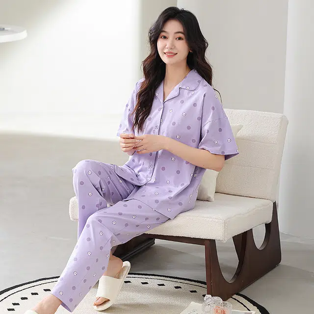 怀尔蔚 亲肤透气短袖长裤家居服舒适睡衣套装 女款