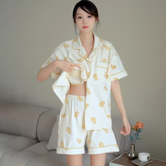 怀尔蔚 甜美短袖短裤宽松休闲薄款透气睡衣套装 女款 图片色
