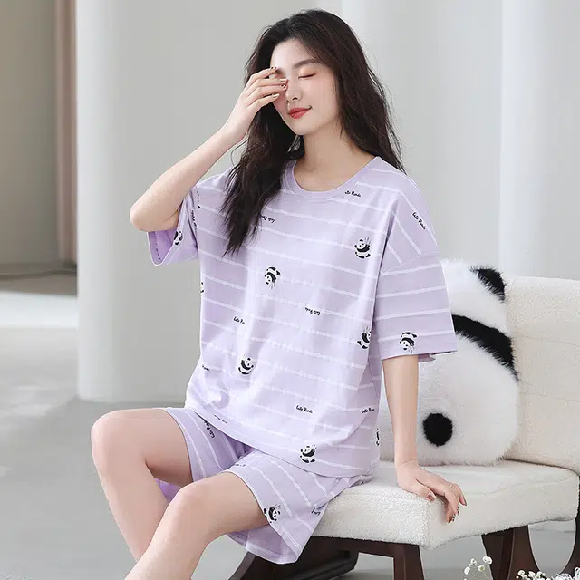怀尔蔚 可外穿舒适短袖三分裤睡衣套装 女款