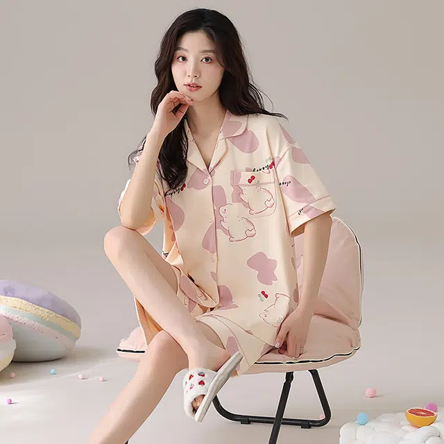 怀尔蔚 舒适短袖三分裤可外穿睡衣套装 女款