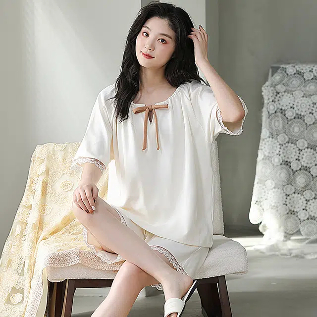 怀尔蔚 舒适透气薄款短袖短裤睡衣套装 女款 图片色