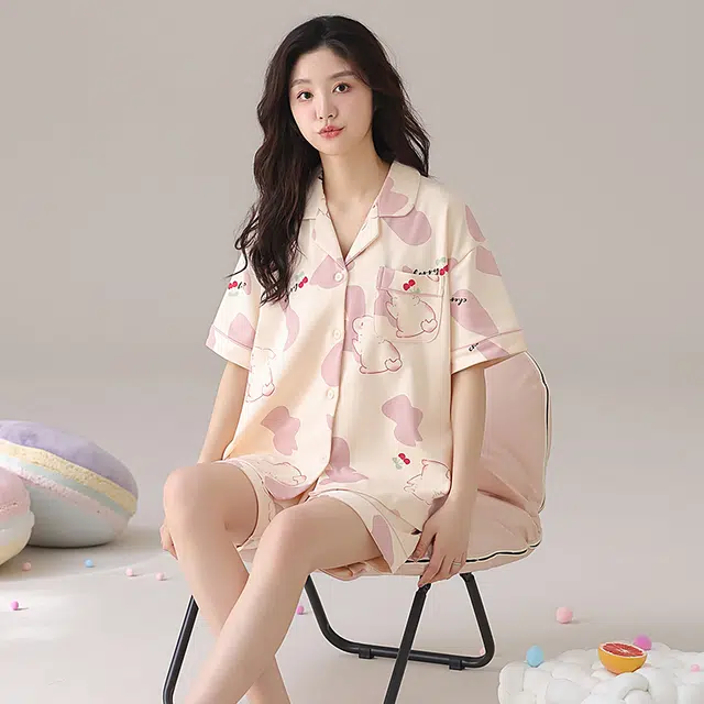怀尔蔚 舒适短袖三分裤可外穿睡衣套装 女款