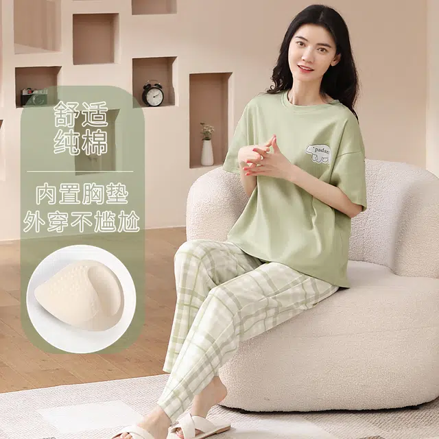 怀尔蔚 可外穿舒适卡通短袖长裤睡衣套装 女款 图片色