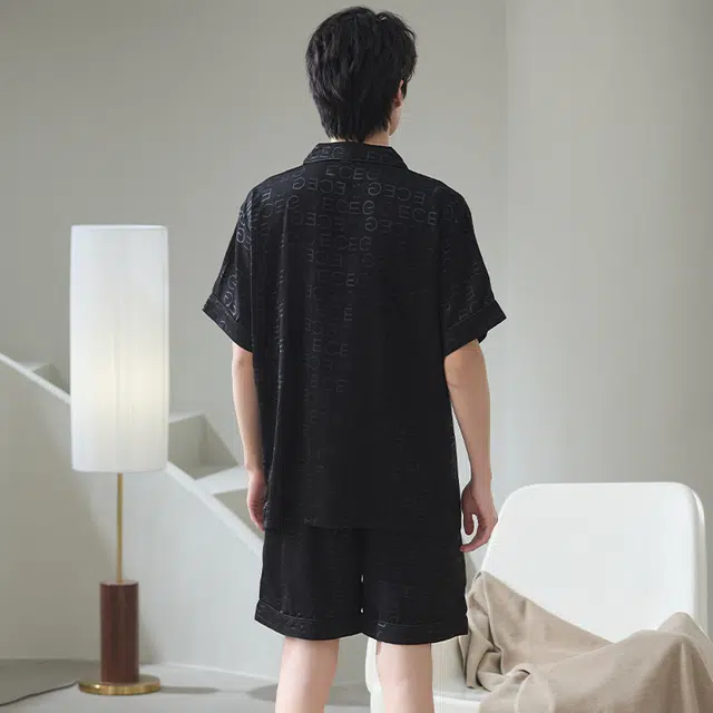 怀尔蔚 简约休闲亲肤短袖可外穿舒适薄款睡衣套装 男款 图片色